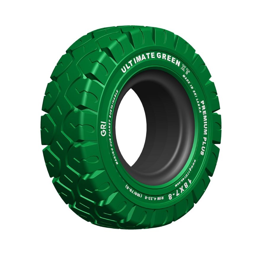 The Ultimate Green XT for forklifts from GRI is among the company's specialty tires made with recycled carbon black.