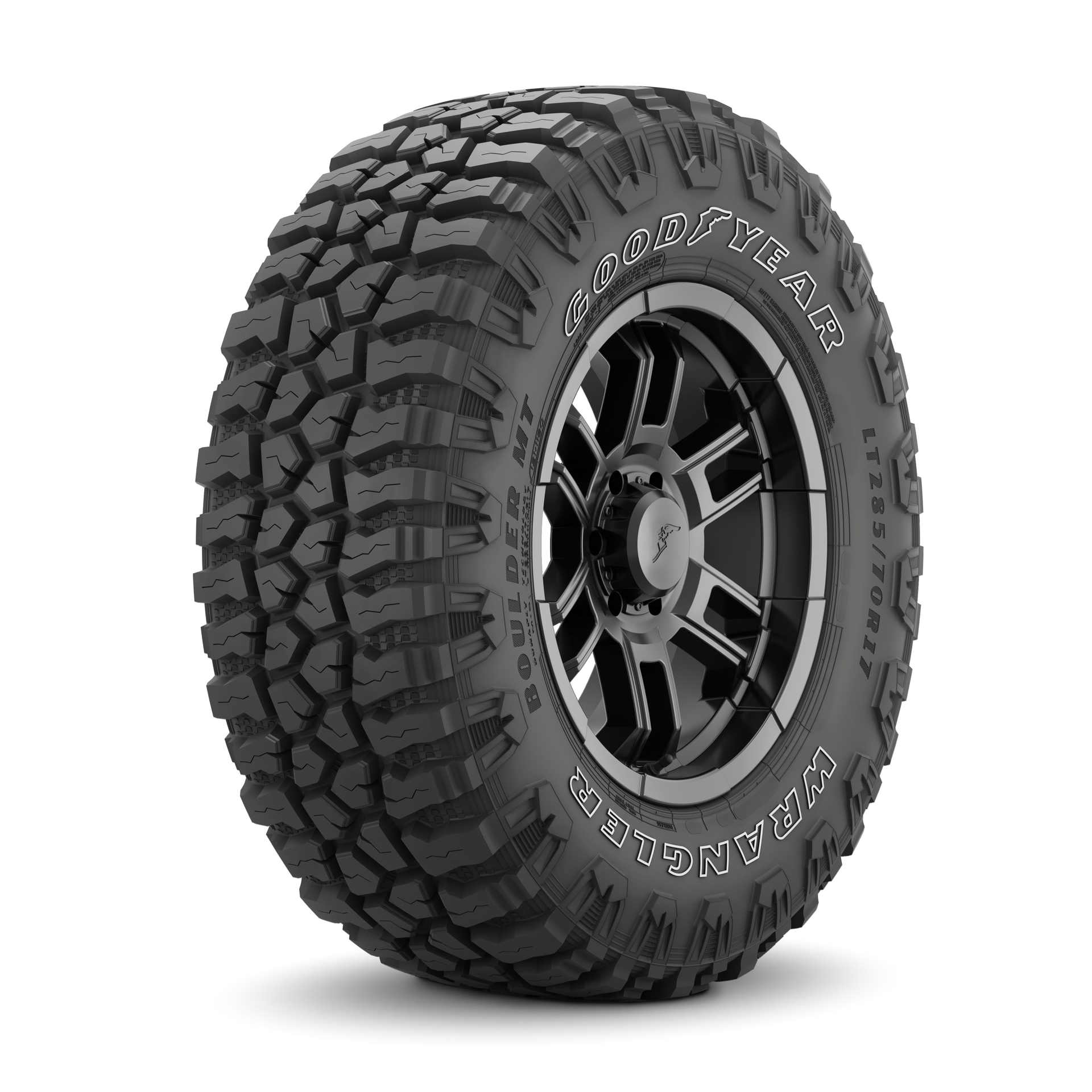 The Goodyear Wrangler Boulder MT is outfitted for a range of SUVs and pick-up trucks and is available in 17 sizes from 31- to 37-inches outside diameter.
