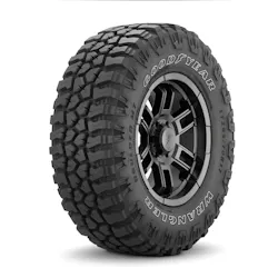 The Goodyear Wrangler Boulder MT is outfitted for a range of SUVs and pick-up trucks and is available in 17 sizes from 31- to 37-inches outside diameter. The Goodyear Wrangler Boulder MT is outfitted for a range of SUVs and pick-up trucks and is available in 17 sizes from 31- to 37-inches outside diameter.