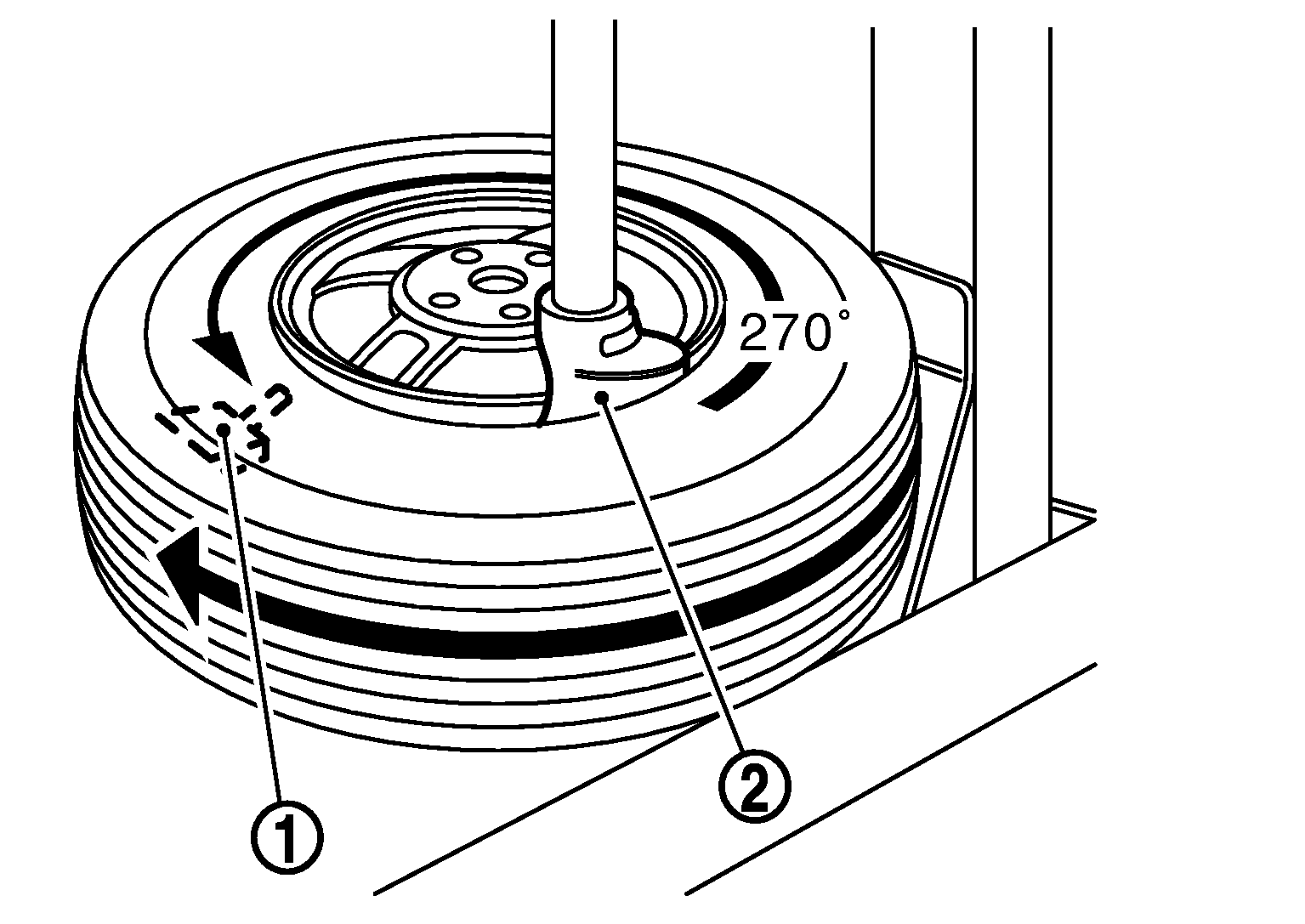 When removing the sensor, place the wheel and tire onto the tire changer so the sensor is at the bottom and 270 degrees from the mounting/demounting head.