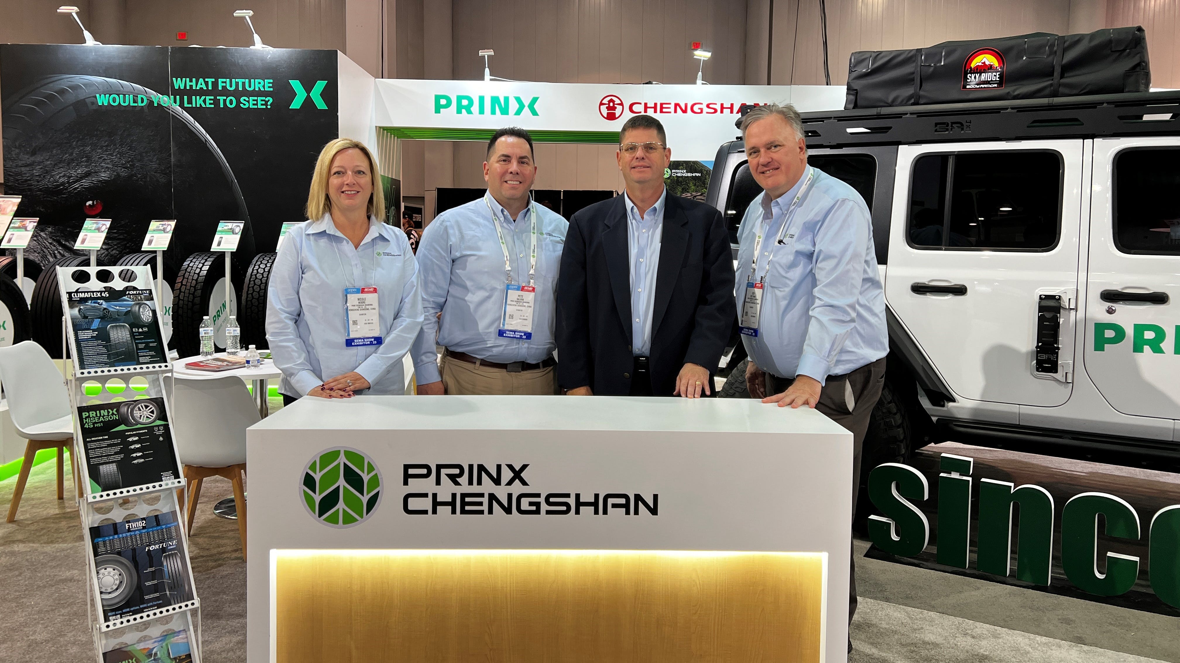 The North American Prinx Chengshan team is doing all that it can to differentiate itself from other players in the value tire market. From left, Nicole Moore, Pete Salvan, Samuel Felberbaum and Ken Coltrane. 'We're really trying to differentiate ourselves,' Felberbaum says.