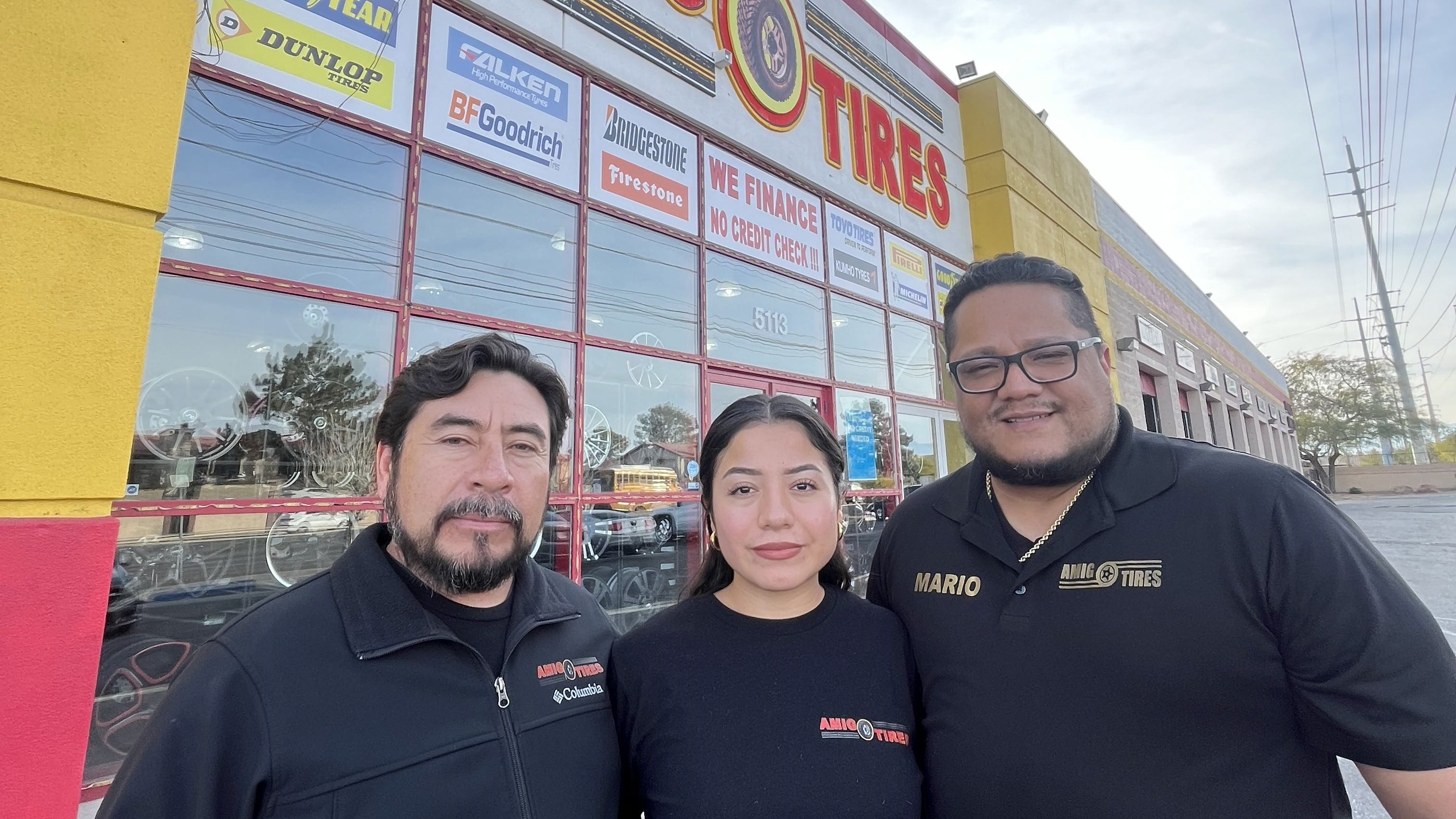 The company&rsquo;s tagline - &ldquo;At Amigo Tires, we&rsquo;re your amigos&rdquo; - is more than just a slogan, according to Karla Enriquez, the dealership&rsquo;s marketing manager (center, with right, Mario Cota, Amigo Tires&rsquo; general manager, and left, Enrique Bulnaro, who founded Amigo Tires in 2015.)