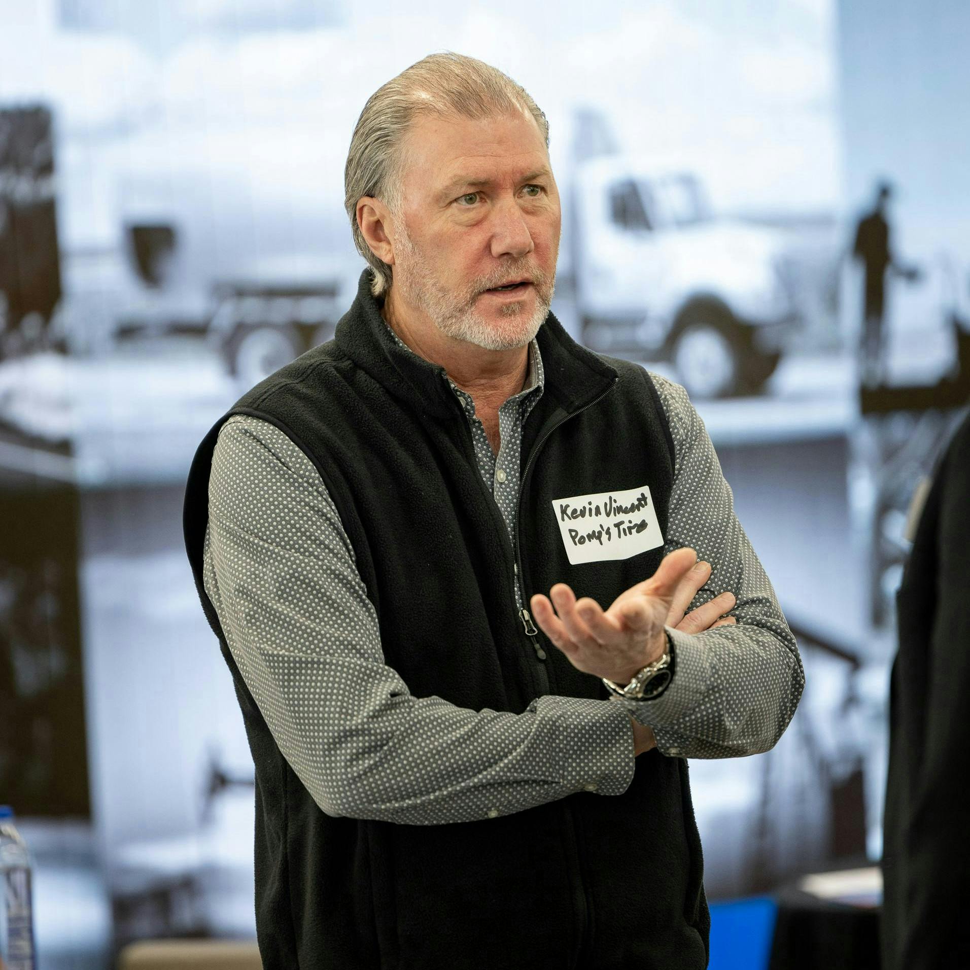 Pomp's Tire Service hosted its first coalition build with Truckers Against Trafficking in Green Bay, Wis. Kevin Vincent was among the tire dealership's leaders who participated.