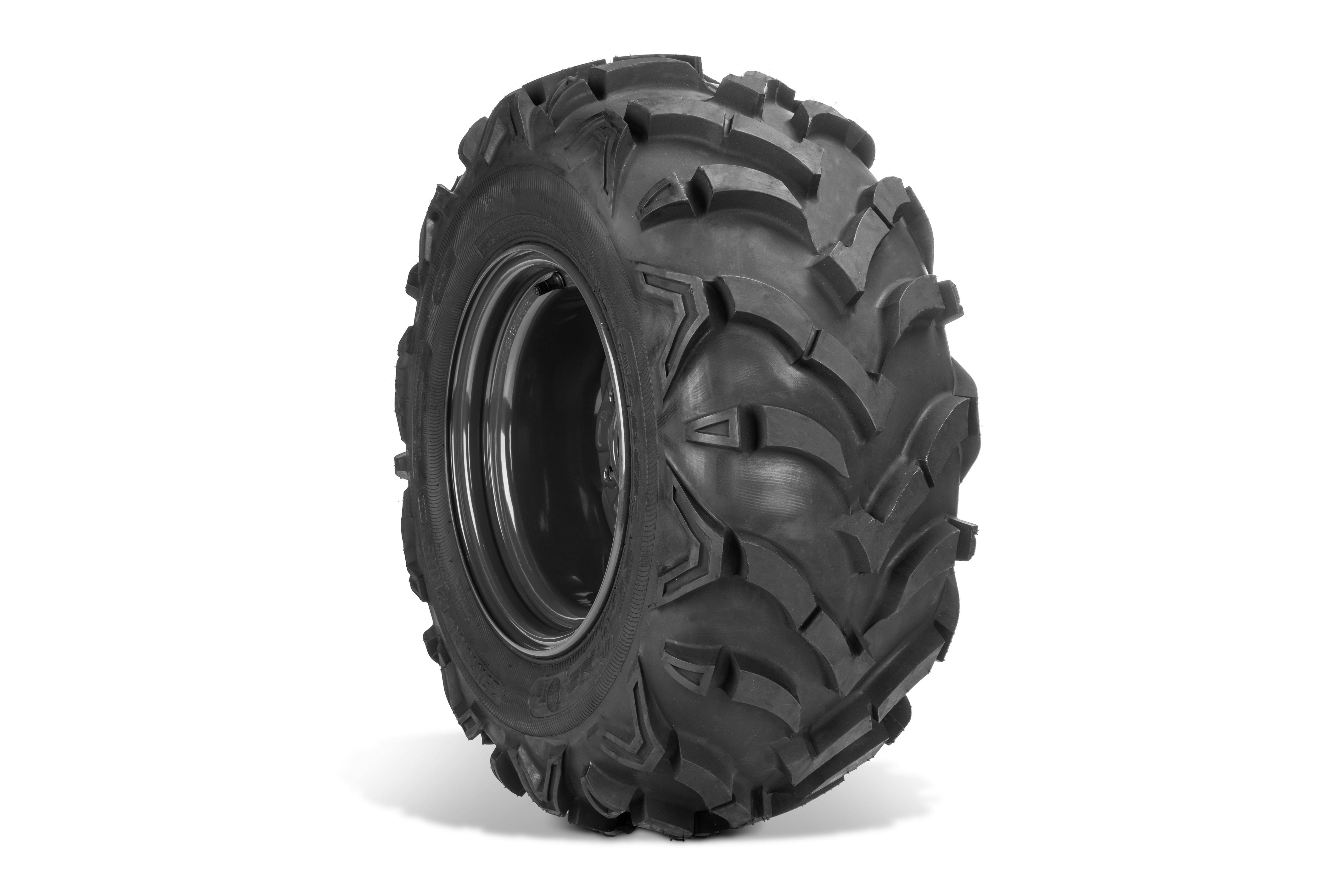 The tire is made from high-quality materials and features reinforced sidewalls and puncture-resistant construction for better durability.