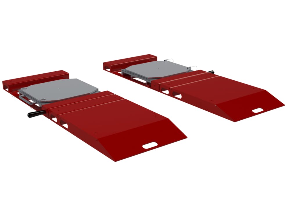 The kit allows for floor alignment with 36-inches of rollback. The kit can be bolted to the floor or be kept portable through its interlocking sections.