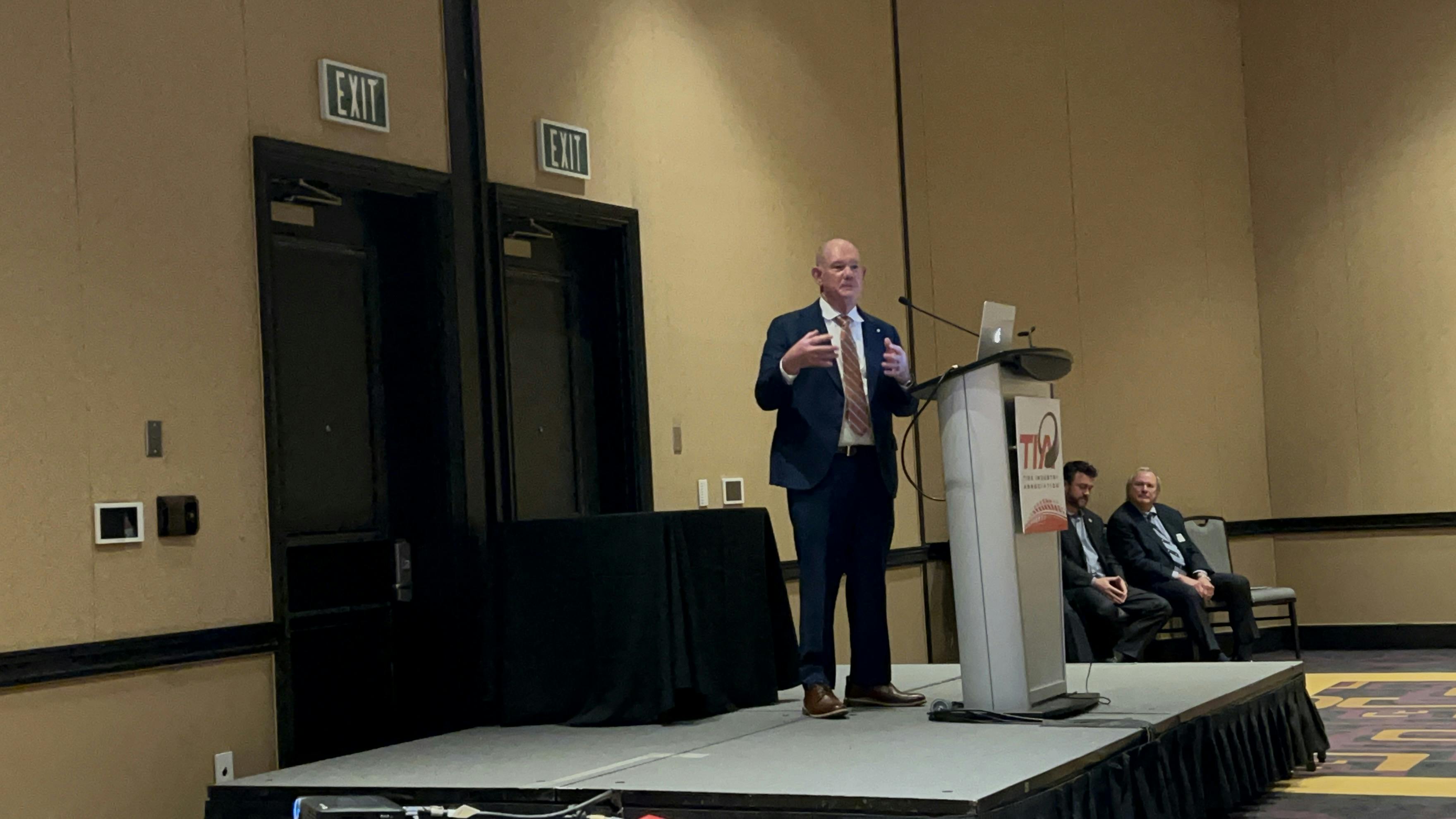 Bill Hanvey, president and CEO of the Auto Care Association, took to the stage to discuss what the Auto Care Association is doing for the Right to Repair fight.
