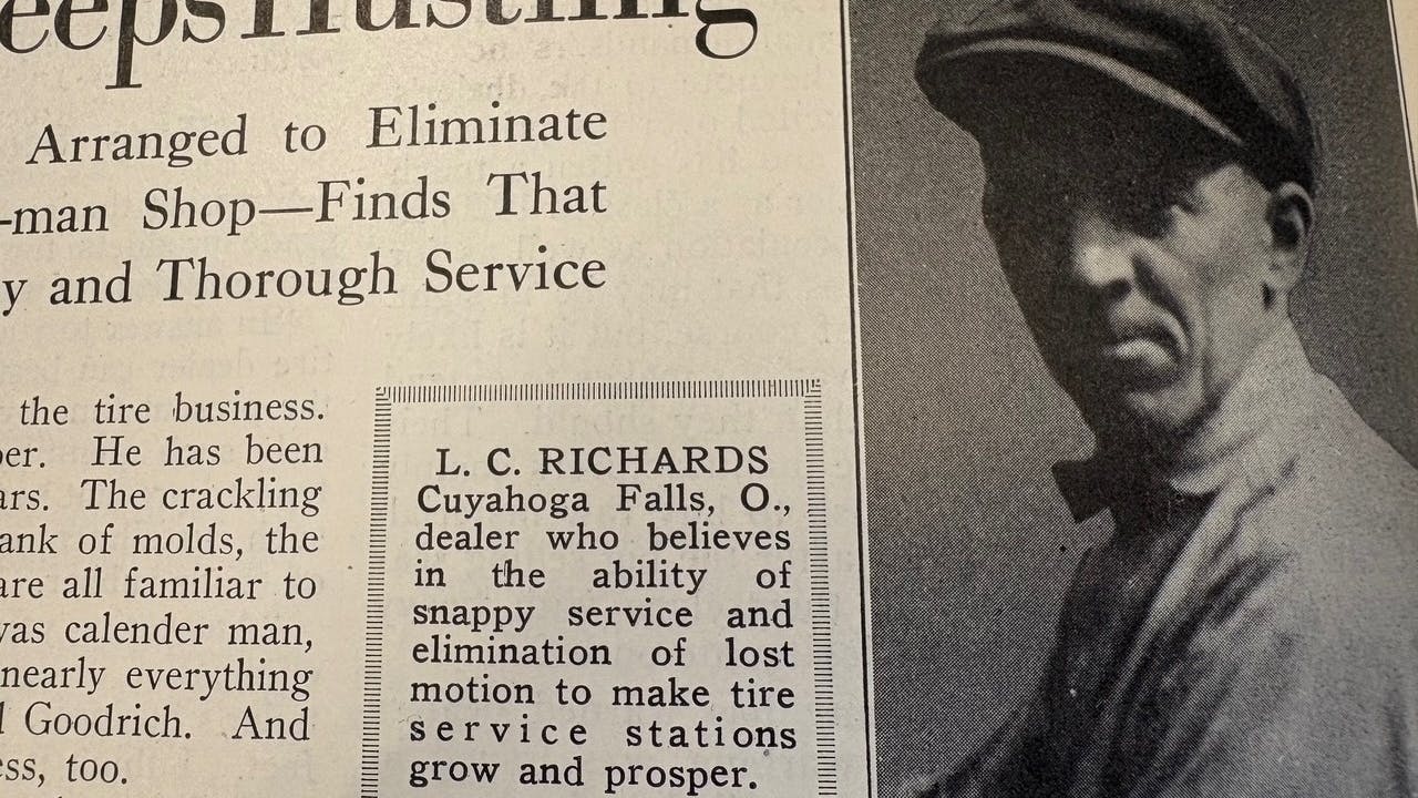 'Richards sells Ajax, Miller and Marathon tires and tubes,' wrote Shaw.