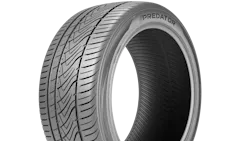 The new tire features three main grooves and curved lateral channels for rapid water evacuation and wet-weather, deep sipes in the inner shoulder and central tread blocks for improved wet traction and dry cornering stability and a solid circumferential rib adjacent to the outer shoulder blocks for boosts in handling response and straight-line stability. The new tire features three main grooves and curved lateral channels for rapid water evacuation and wet-weather, deep sipes in the inner shoulder and central tread blocks for improved wet traction and dry cornering stability and a solid circumferential rib adjacent to the outer shoulder blocks for boosts in handling response and straight-line stability.