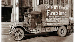 Firestone Tire & Rubber Co., which was founded by Harvey Firestone 125 years ago, encouraged companies to 'Ship by Truck.' Firestone Tire & Rubber Co., which was founded by Harvey Firestone 125 years ago, encouraged companies to 'Ship by Truck.'