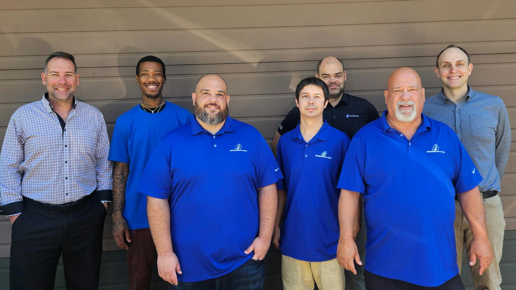 With the addition of Automotive Distribution Specialists, Rubber Inc. now has six distribution centers. (Pictured, left to right: Eric Stridde, vice president of sales; Kentrell Watkins, warehouse; David Lama, Jr. , account manager; Andrew Souza, branch manager; Tom Griffin, regional manager; David Lama, Sr., account manager; and Joseph Maffia, president,)