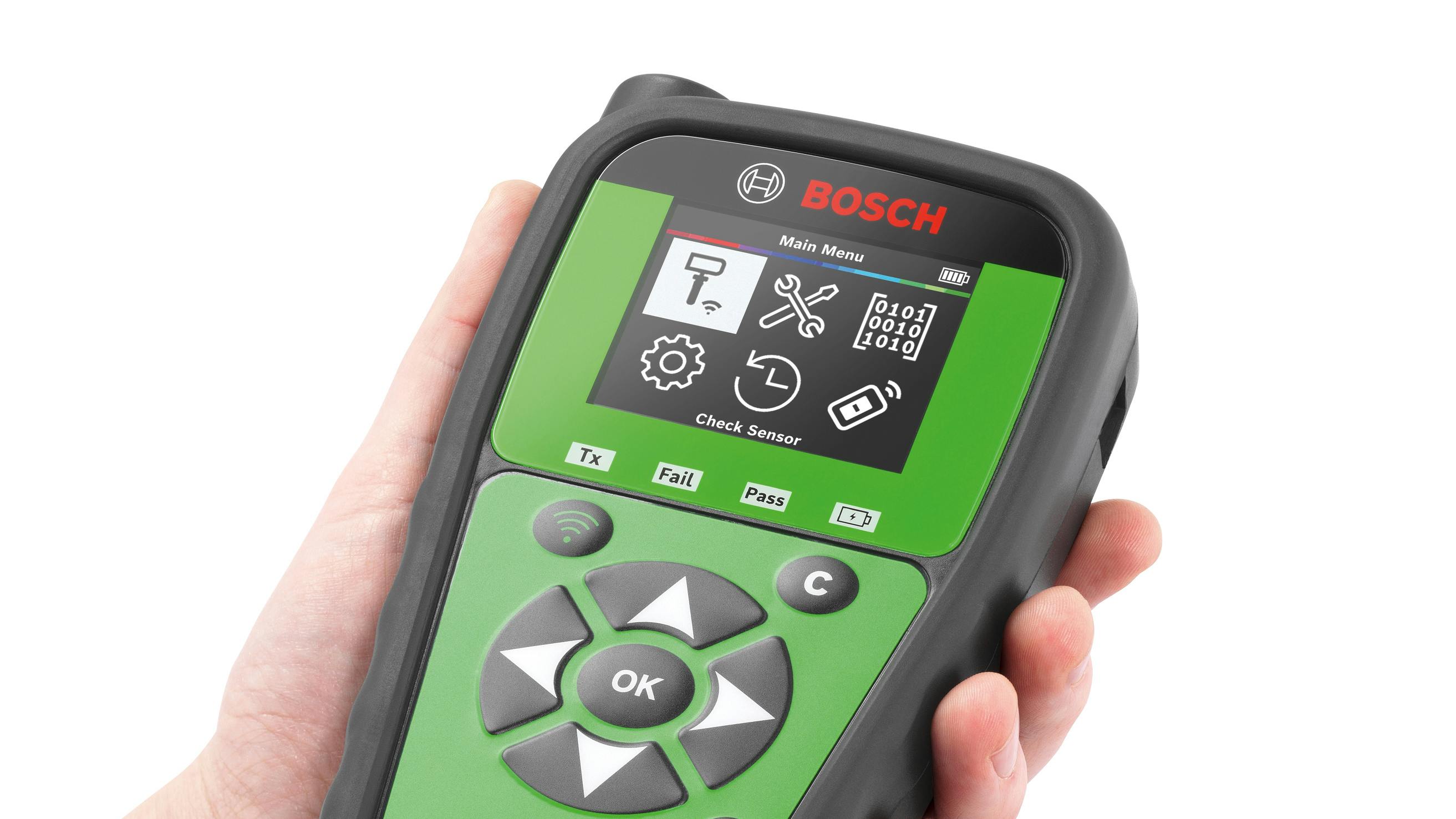 The new Bosch TPA400 is compatible 'with over 20 universal (tire pressure) sensor brands,' say Bosch officials.