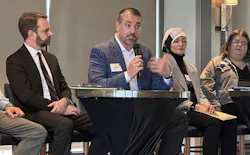 Josh Holland (holding microphone), vice president of network development, mobility tech stack and fleet care solutions development for Bridgestone Americas Inc., says Bridgestone will stay committed to supporting TAT and its efforts. Josh Holland (holding microphone), vice president of network development, mobility tech stack and fleet care solutions development for Bridgestone Americas Inc., says Bridgestone will stay committed to supporting TAT and its efforts.