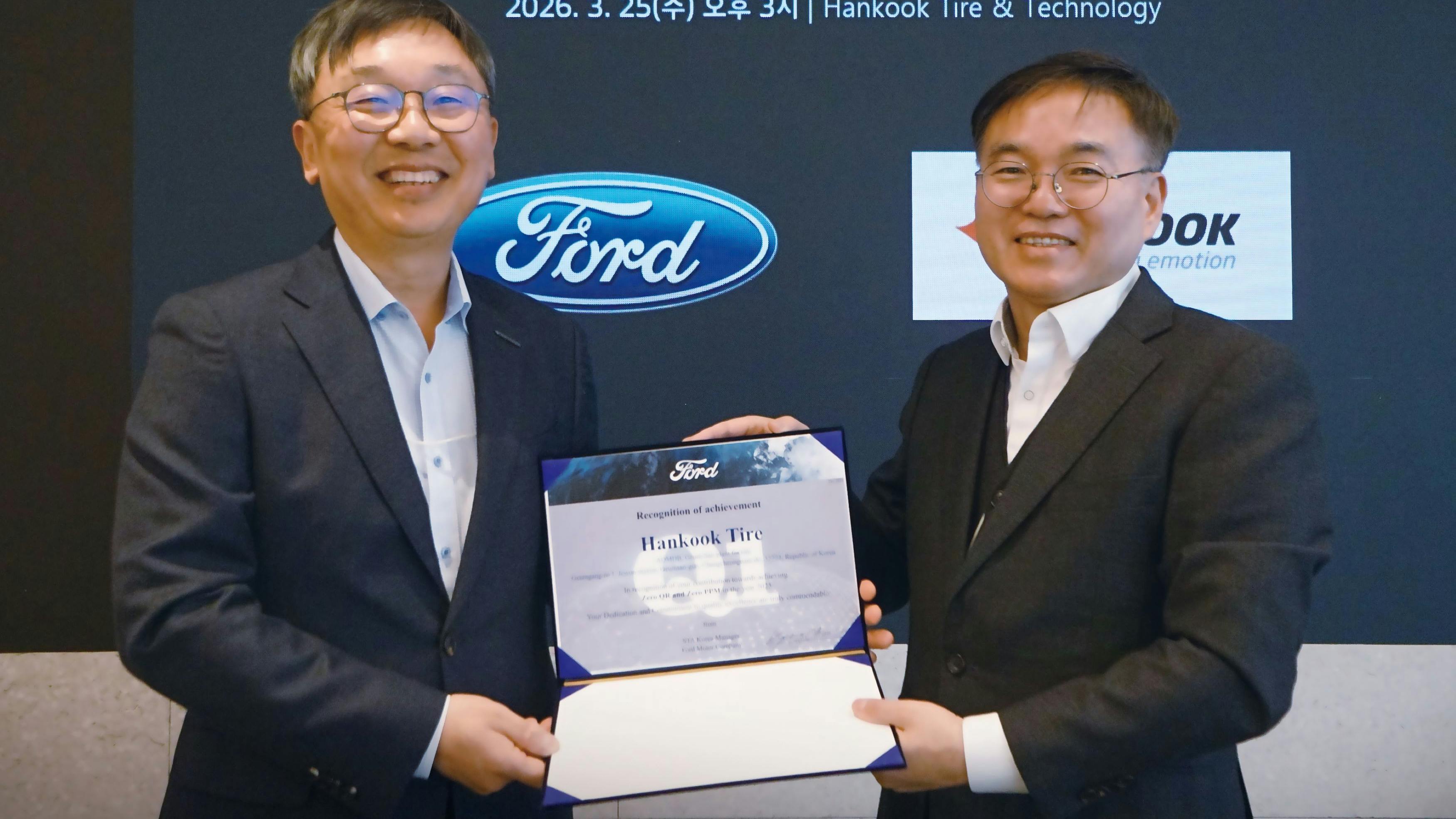 'The QR ZERO AWARD is Ford&rsquo;s most prestigious quality award,' say Hankook officials.