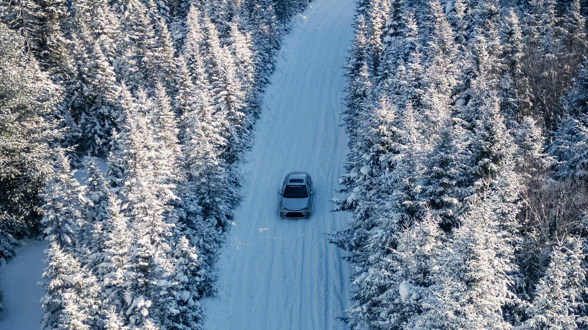 car on snowy road