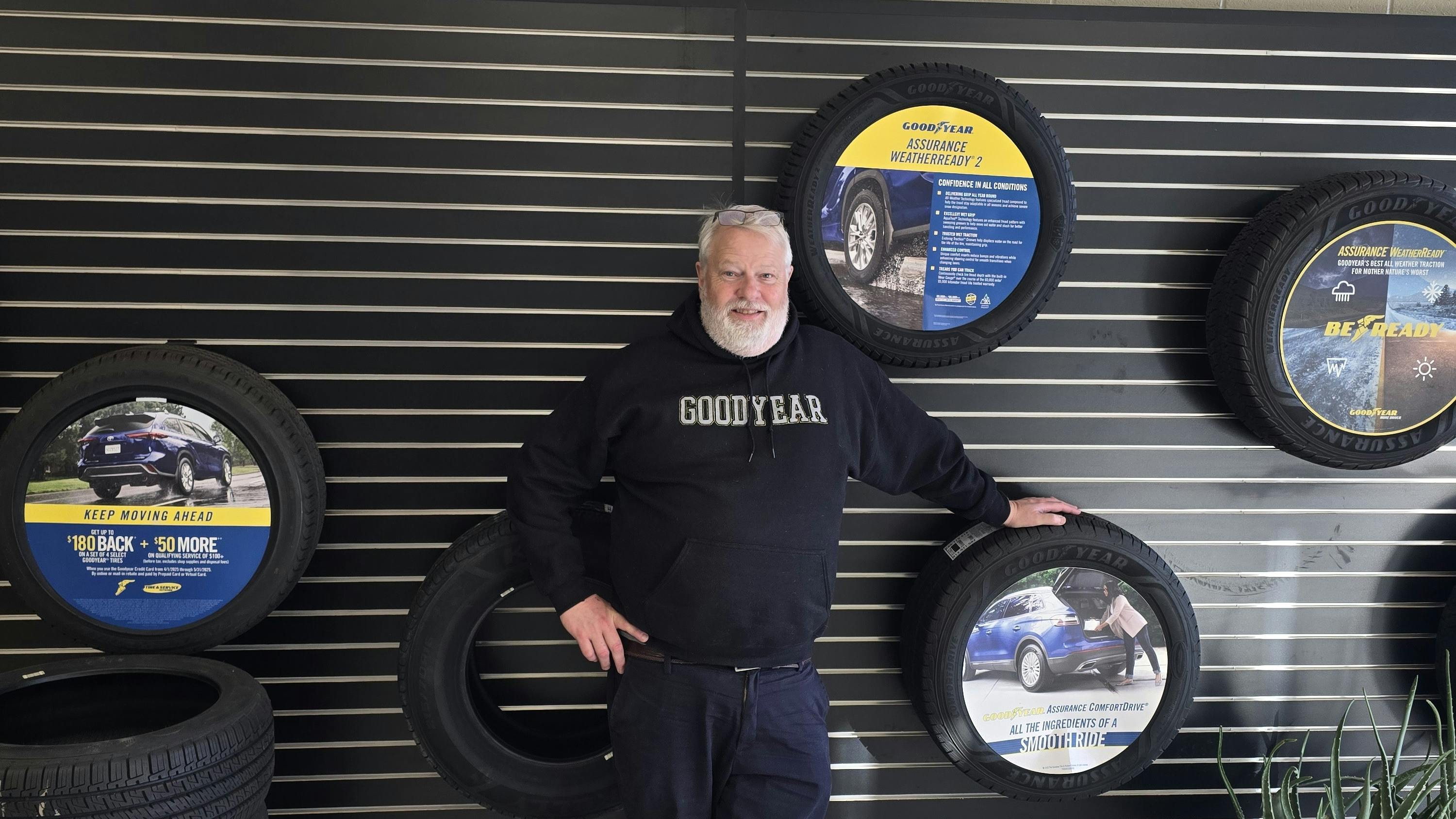 Dan Dorman standing inside Hanson Tire Service