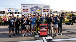Members of the Black’s Tire team celebrate with race winner Corey Heim in victory lane after the Black’s Tire 200 NASCAR Craftsman Truck Series race at Rockingham Speedway on April 3. Members of the Black’s Tire team celebrate with race winner Corey Heim in victory lane after the Black’s Tire 200 NASCAR Craftsman Truck Series race at Rockingham Speedway on April 3.