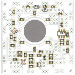 4. This layout shows the realization of a 10-GHz DRO in a compact 0.75 × 0.75-in. SMD square package. 4. This layout shows the realization of a 10-GHz DRO in a compact 0.75 × 0.75-in. SMD square package.