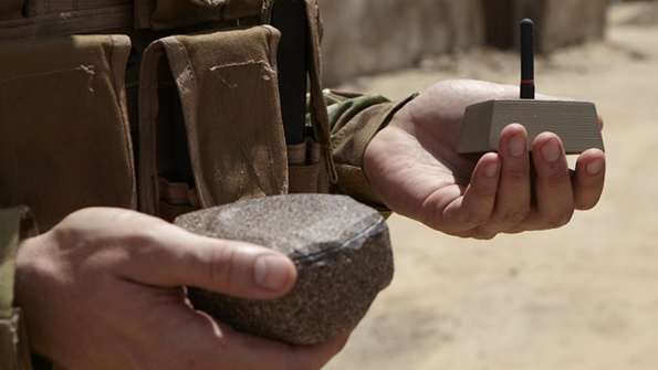 The ground sensor nodes are easily disguised as rocks which makes detection extremely difficult Photo courtesy of Lockheed Martin