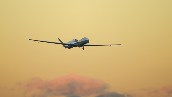 A MQ4C Triton unmanned aircraft system makes its approach for landing marking the conclusion of initial flight testing Photo by Alan Radecki courtesy of Northrop Grumman
