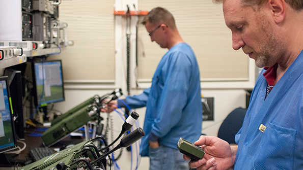 General Dynamics technicians test the twochannel ANPRC155 Manpack radio in production at the Scottsdale facility Image courtesy of General Dynamics C4 Systems