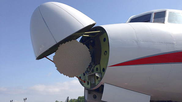 The IntuVue system fits into the nose cone of a plane to analyze data from 17 different angles simultaneously Images courtesy of Honeywell