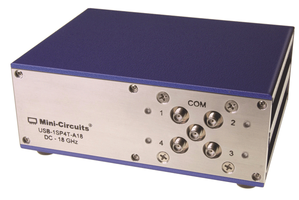 Model USB1SP4TA18 SP4T is a broadband USBcontrolled SP4T switch matrix capable of 85dB typical isolation with low insertion loss and low VSWR from DC to 18 GHz
