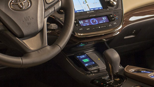 The Qi wireless charging pad in the Toyota Avalon