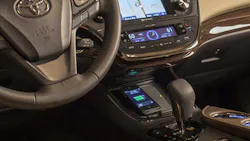 The Qi wireless charging pad in the Toyota Avalon The Qi wireless charging pad in the Toyota Avalon