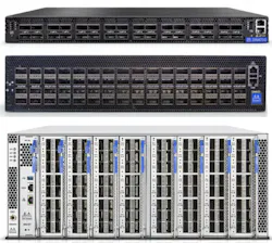 1. The SN4000 Ethernet switch family is based on the Spectrum-3 Ethernet switch chip. The SN4700 (top) has 32 400-GbE ports. The 2U SN4600 (middle) has 64 200-GbE ports while the 4U SN4800 (bottom) a combination of speeds on 128 ports. 1. The SN4000 Ethernet switch family is based on the Spectrum-3 Ethernet switch chip. The SN4700 (top) has 32 400-GbE ports. The 2U SN4600 (middle) has 64 200-GbE ports while the 4U SN4800 (bottom) a combination of speeds on 128 ports.
