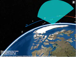 3. Track T2 (in blue) is detected by the sensor several times. The covariance ellipse is much smaller. 3. Track T2 (in blue) is detected by the sensor several times. The covariance ellipse is much smaller.