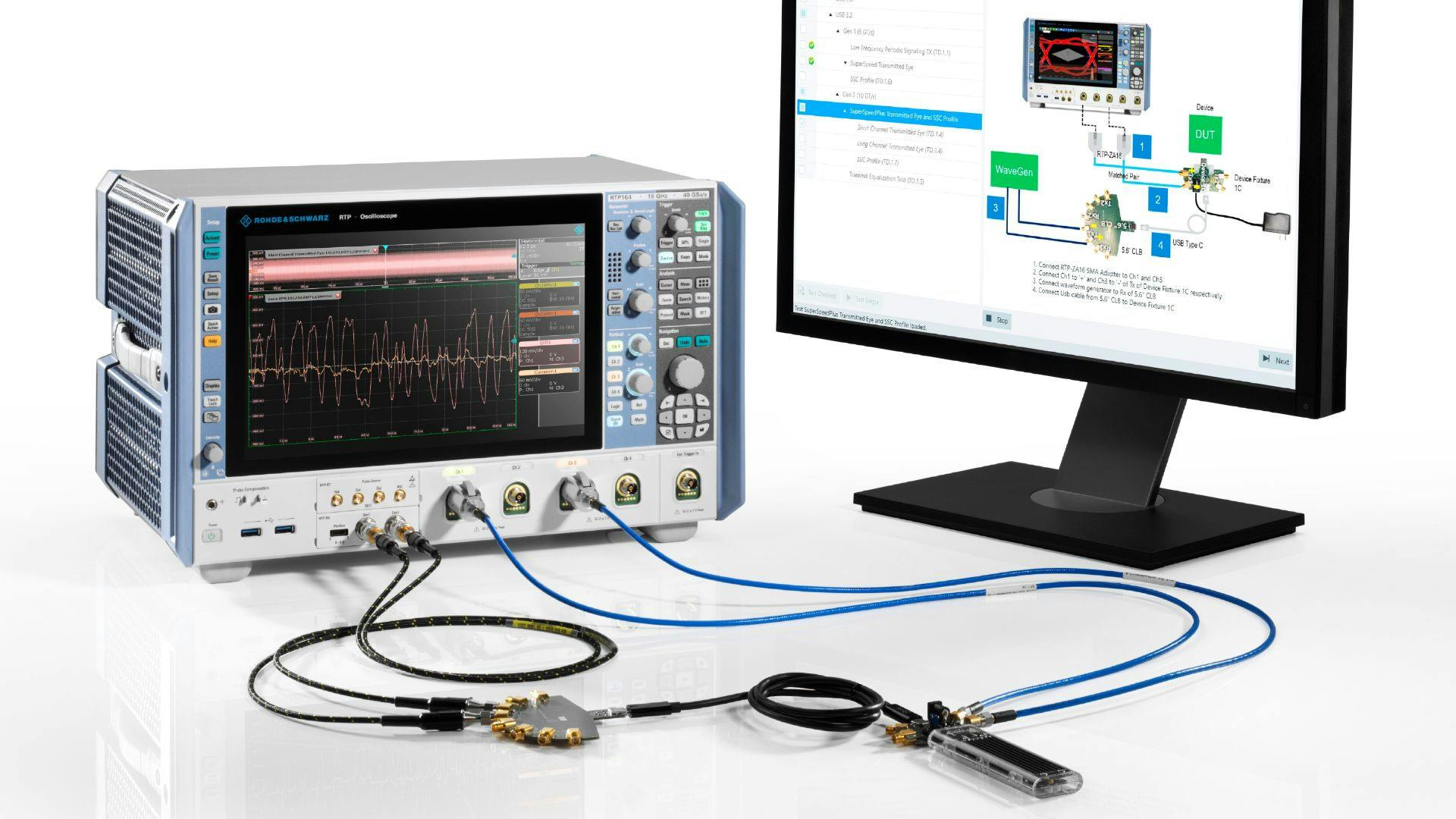 The R&S RTP-K101 for Tx and R&S RTP-K102 for Rx enables manufacturers to test their USB devices for compliance with the USB 3.2 standard, using the R&S RTP oscilloscope from Rohde & Schwarz.