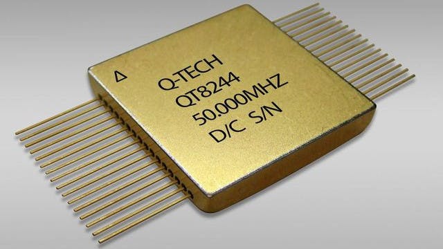 The QT8220 Series of space-qualified TCXOs provides multiple outputs from a single hermetic 32-pin flatpack.