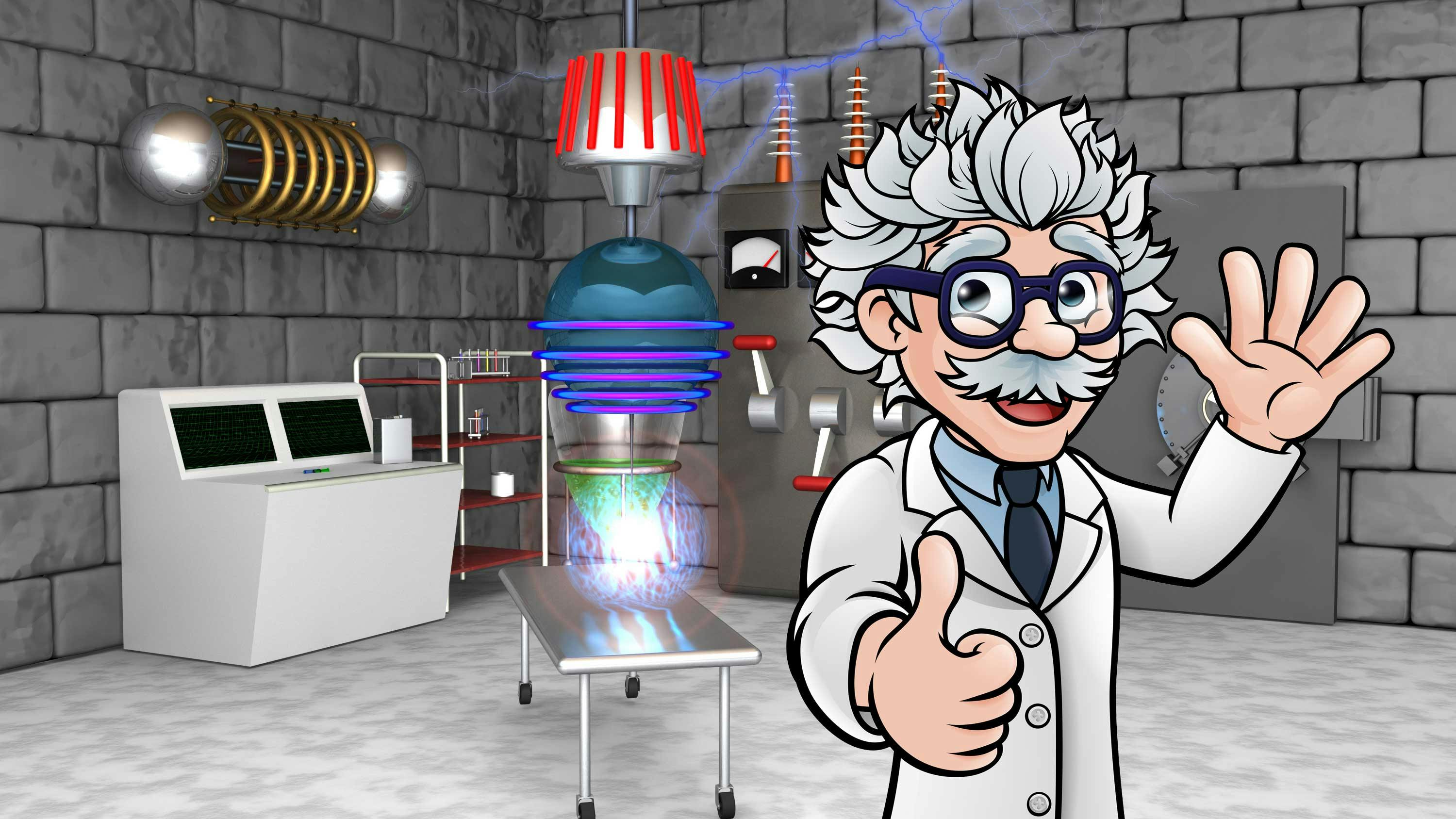 Mad scientist cartoon