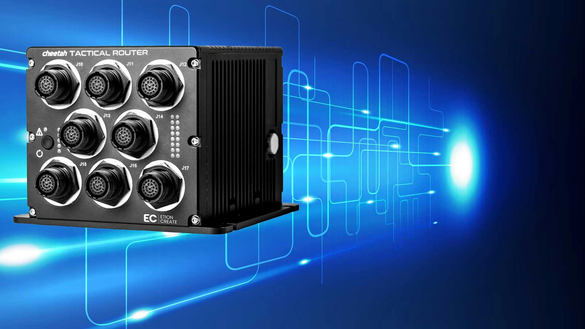 The military-grade Cheetah Router and its built-in connectors support PAM4 data rates as high as 56 Gb/s.