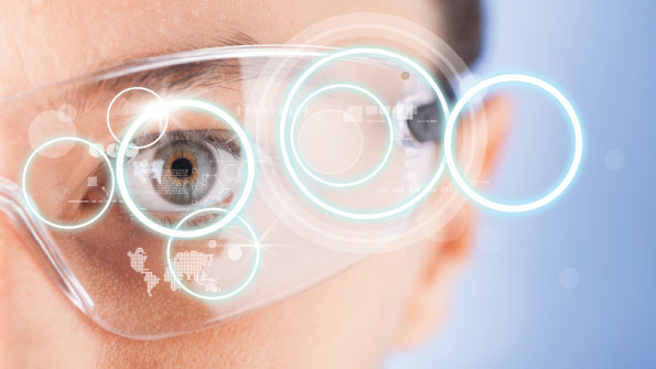 Woman wearing smart glasses