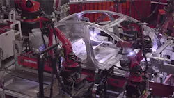 Robots assembling Tesla car Robots assembling Tesla car