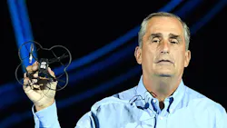 Intel CEO Brian Krzanich introduces the Shooting Star Mini drone at CES in Las Vegas. Intel CEO Brian Krzanich introduces the Shooting Star Mini drone at CES in Las Vegas.