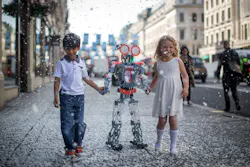 Children walking with Meccanoid G15 KS Children walking with Meccanoid G15 KS