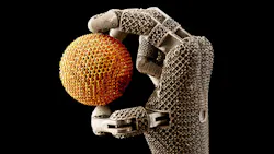 Metal mesh hand holding metal mesh ball Metal mesh hand holding metal mesh ball