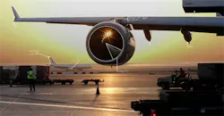 Airplane wing at airport Airplane wing at airport