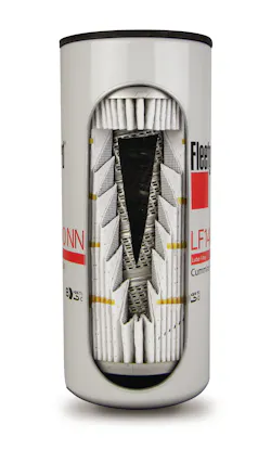 A cutaway of a Fleetguard LF14000NN lube filter shows two levels of filtration: StrataPore media on top removes larger particles during engine start-up, while the NanoNet media below captures smaller particles to prevent long-term engine wear. A cutaway of a Fleetguard LF14000NN lube filter shows two levels of filtration: StrataPore media on top removes larger particles during engine start-up, while the NanoNet media below captures smaller particles to prevent long-term engine wear.