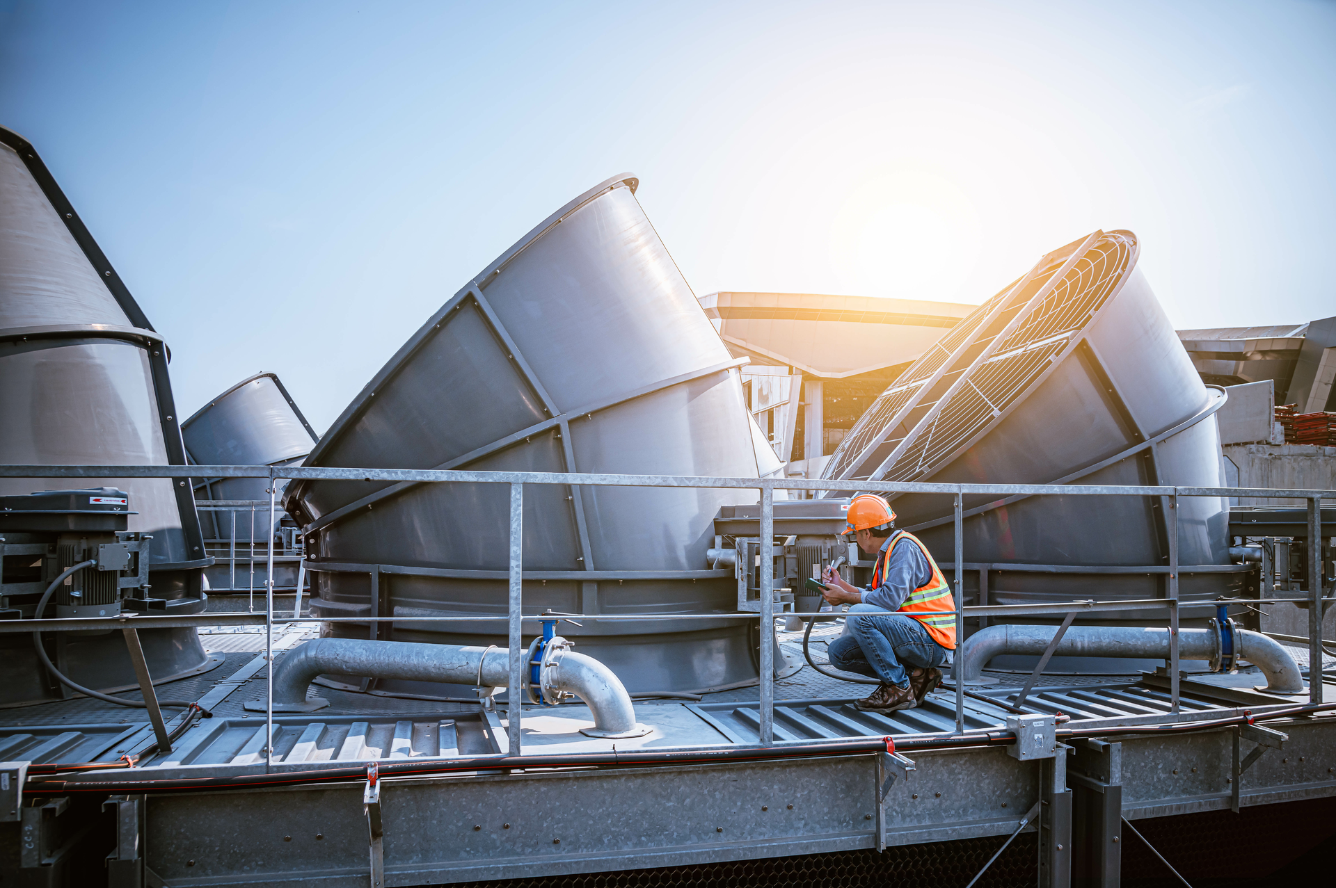 engineer checking cooling tower