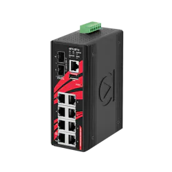 Designed for the Industry 4.0 environment, the Antaira LMP-1002G-10G-SFP is a 10-port gigabit PoE+ Ethernet switch embedded with eight Ethernet ports that support a maximum of 30 W/port, and two dual rate SFP+ slots for up to 10 Gigabit fiber connections. Designed for the Industry 4.0 environment, the Antaira LMP-1002G-10G-SFP is a 10-port gigabit PoE+ Ethernet switch embedded with eight Ethernet ports that support a maximum of 30 W/port, and two dual rate SFP+ slots for up to 10 Gigabit fiber connections.