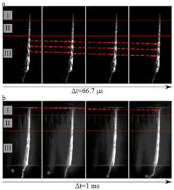 High-speed images recorded by the Mikrotron camera with a trim-cut width of 50 % and a replacement edge distance of 500 µm. High-speed images recorded by the Mikrotron camera with a trim-cut width of 50 % and a replacement edge distance of 500 µm.