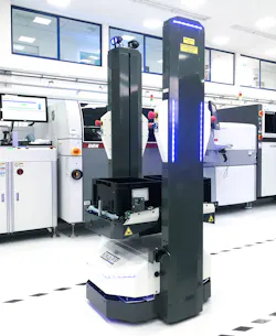 One of the automated guided vehicles (AGVs) that transport component reels throughout the Althofen plant. One of the automated guided vehicles (AGVs) that transport component reels throughout the Althofen plant.