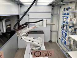 At Roboeatz, a robot performs the cooking tasks. At Roboeatz, a robot performs the cooking tasks.