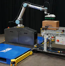 Columbia/Okura’s miniPAL palletizer. Columbia/Okura’s miniPAL palletizer.