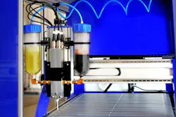 RX-AM platform that uses liquids for reactive extrusion 3D printing. RX-AM platform that uses liquids for reactive extrusion 3D printing.