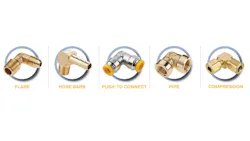 The area where the hose and fitting meet is often the weakest point choosing the right end is especially important. Fittings are commonly available in flare, hose barb, push-to-connect, pipe, and compression ends. The area where the hose and fitting meet is often the weakest point choosing the right end is especially important. Fittings are commonly available in flare, hose barb, push-to-connect, pipe, and compression ends.