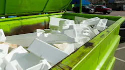 The transfer station in North Vancouver that takes garbage and recycling. Polystyrene/Styrofoam in a bright green dumpster in a parking lot. The transfer station in North Vancouver that takes garbage and recycling. Polystyrene/Styrofoam in a bright green dumpster in a parking lot.